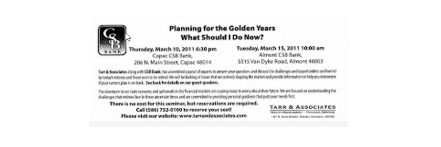 Upcoming Free Seminar – Planning for the Golden Years