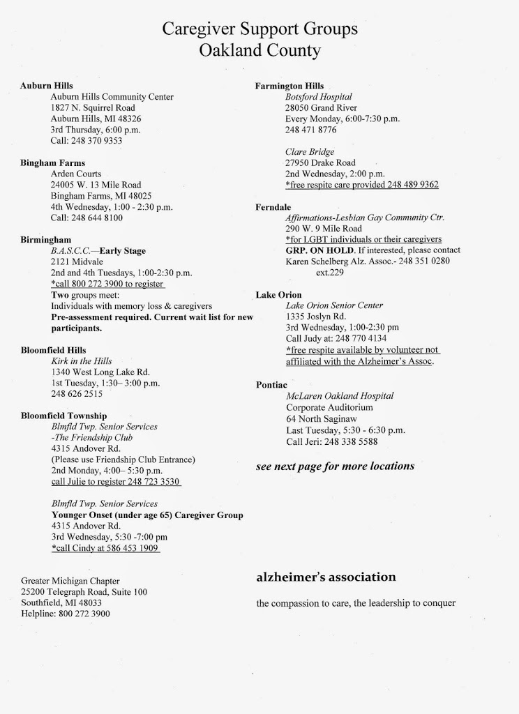 Caregiver Support Groups in Oakland County